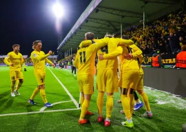 bodo glimt s jens petter hauge celebrates scoring their second goal with teammates photo reuters
