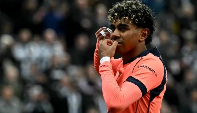 lamine yamal celebrates after scoring barcelona s late equaliser from the penalty spot against newcastle united photo afp