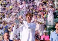 world number two jannik sinner is celebrating with the indian wells trophy photo afp world number two jannik sinner is celebrating with the indian wells trophy photo afp