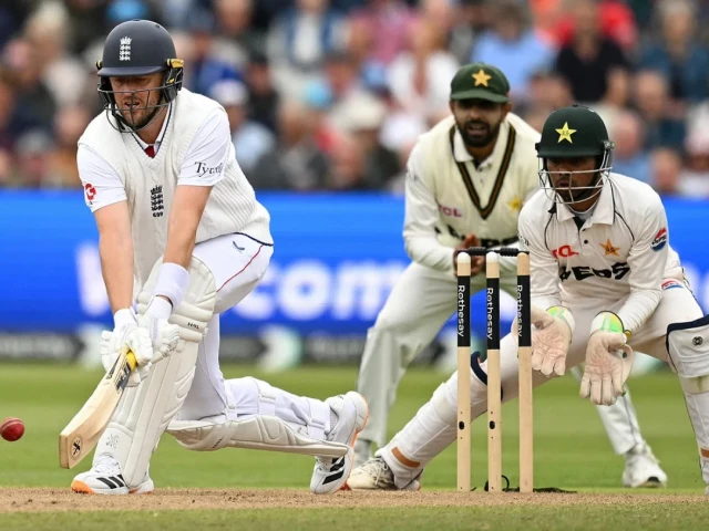 ollie robinson gets down to reverse sweep against saim ayub photo afp ollie robinson gets down to reverse sweep against saim ayub photo afp