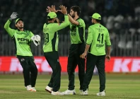 captain shaheen afridi celebrates with teammates after taking a wicket against sri lanka during the first odi of the tri nation series at rawalpindi cricket stadium photo afp