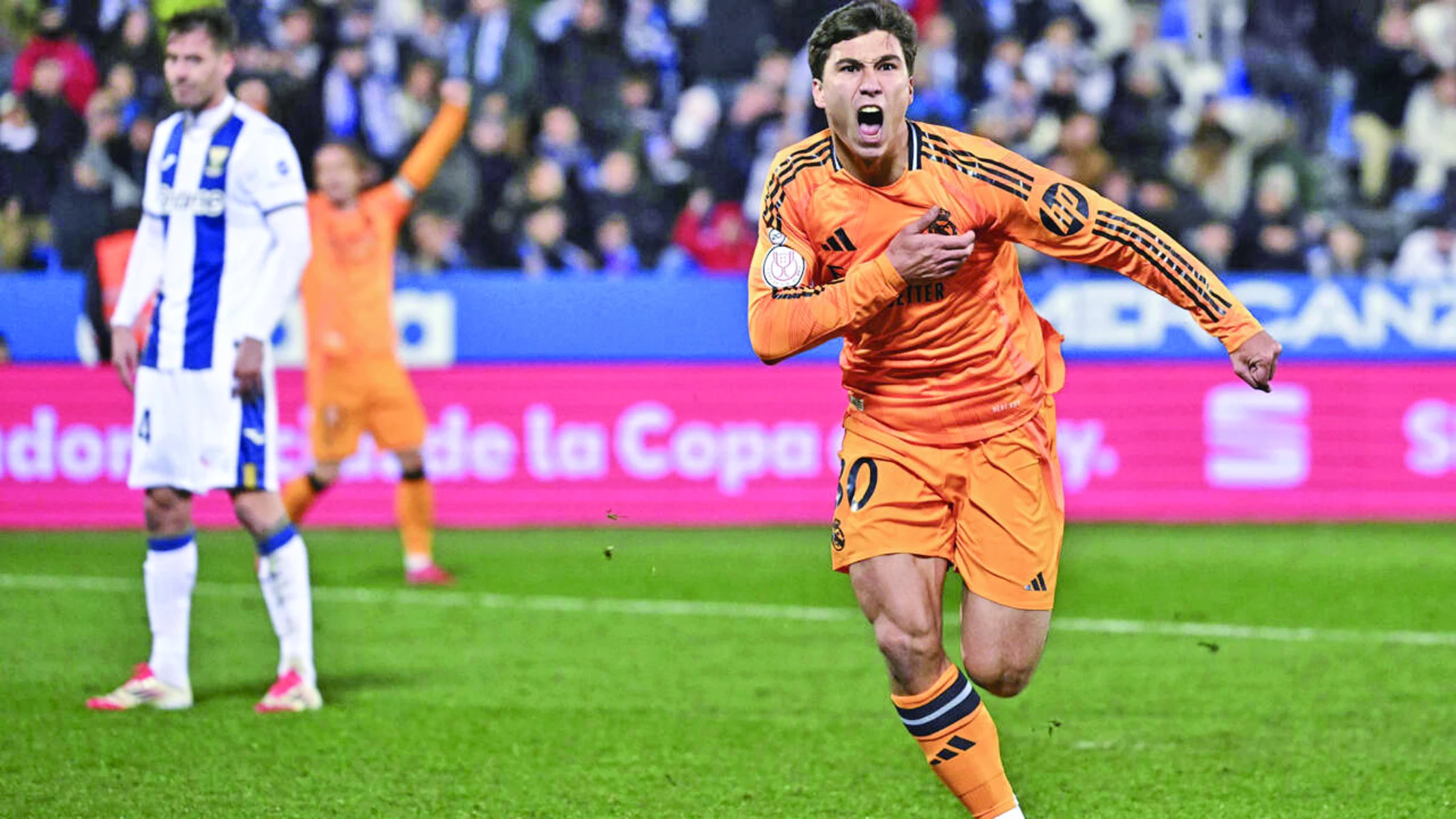 real madrid s spanish forward gonzalo garcia celebrates scoring their third goal against leganes photo afp real madrid s spanish forward gonzalo garcia celebrates scoring their third goal against leganes photo afp
