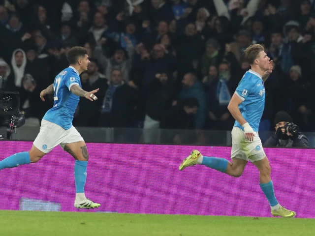 back on top napoli s danish forward rasmus hojlund r celebrates after scoring his team s second goal against juventus in naples photo afp