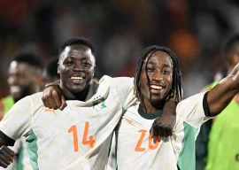 oumar diakite l and yan diomande celebrate in marrakesh after ivory coast topped group f at the africa cup of nations photo afp