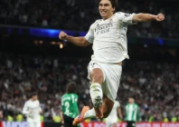 real madrid s spanish forward gonzalo garcia celebrates scoring his second goal in the win over real betis on sunday in la liga photo afp