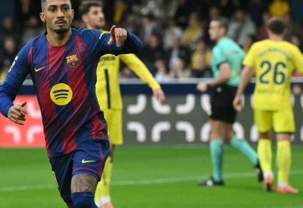barcelona s brazilian forward raphinha celebrates scoring the opening goal against villarreal on sunday in la liga photo afp