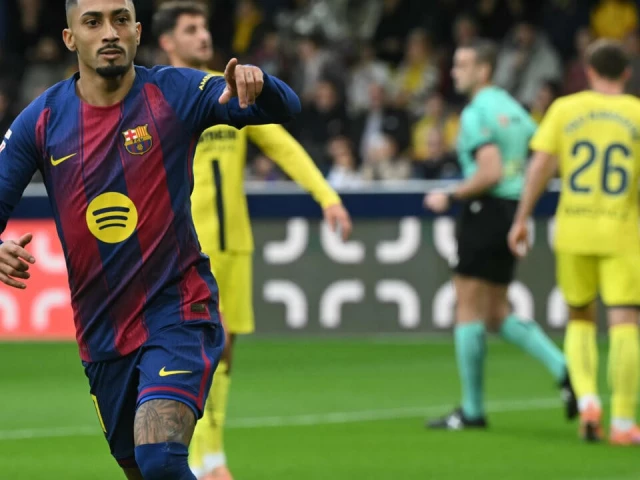 barcelona s brazilian forward raphinha celebrates scoring the opening goal against villarreal on sunday in la liga photo afp barcelona s brazilian forward raphinha celebrates scoring the opening goal against villarreal on sunday in la liga photo afp