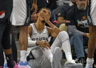 victor wembanyama exited the san antonio spurs playoff clash with the portland trail blazers after suffering a head injury photo afp