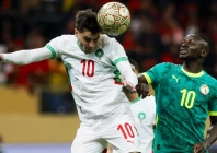 morocco striker brahim diaz l heads the ball past senegal captain sadio mane during the 2025 africa cup of nations final in rabat photo afp