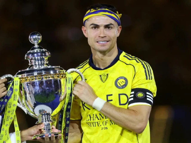 cristiano ronaldo poses with the trophy after al nassr won the saudi pro league title against damac at the al awwal park stadium in riyadh photo afp cristiano ronaldo poses with the trophy after al nassr won the saudi pro league title against damac at the al awwal park stadium in riyadh photo afp