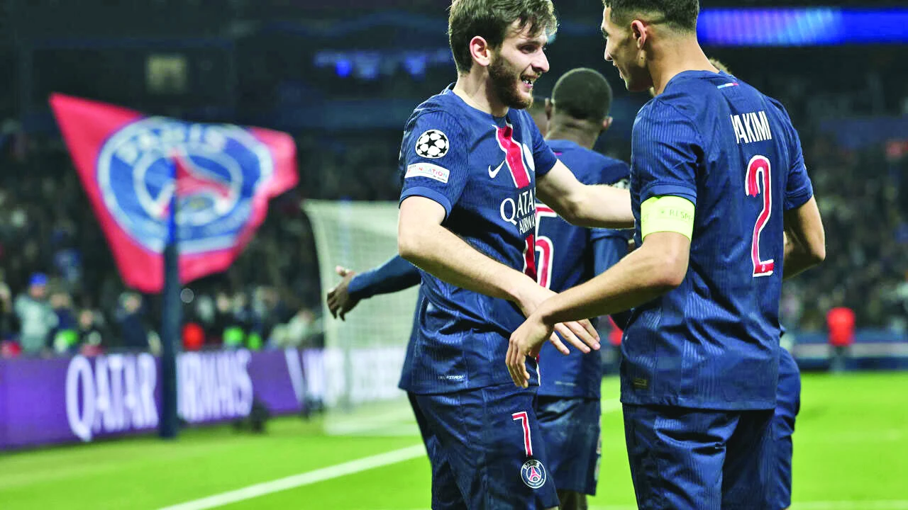 khvicha kvaratskhelia celebrates with captain achraf hakimi after scoring psg s second goal against aston villa photo afp khvicha kvaratskhelia celebrates with captain achraf hakimi after scoring psg s second goal against aston villa photo afp
