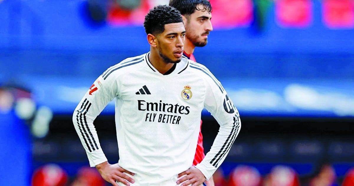 jude bellingham l scored against man city in europe but was then sent off against osasuna in la liga as madrid dropped points photo afp