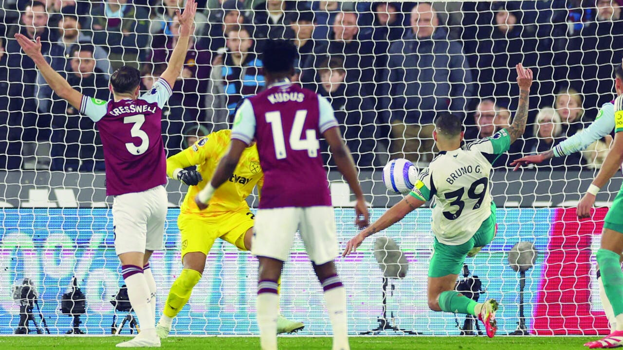 newcastle s bruno guimaraes scores the winner against west ham photo afp