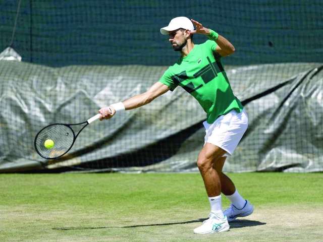 seven time wimbledon champion novak djokovic practises at the all england club photo afp