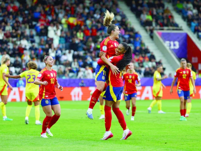 spain s alexia putellas celebrates scoring their sixth goal with salma paralluelo photo reuters spain s alexia putellas celebrates scoring their sixth goal with salma paralluelo photo reuters