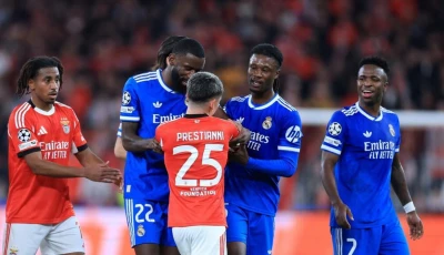 real madrid forward vinicius junior r accused benfica s gianluca prestianni of racial abuse during tuesday s champions league match photo afp real madrid forward vinicius junior r accused benfica s gianluca prestianni of racial abuse during tuesday s champions league match photo afp