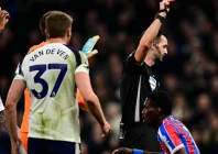 tottenham defender micky van de ven was sent off against crystal palace photo afp