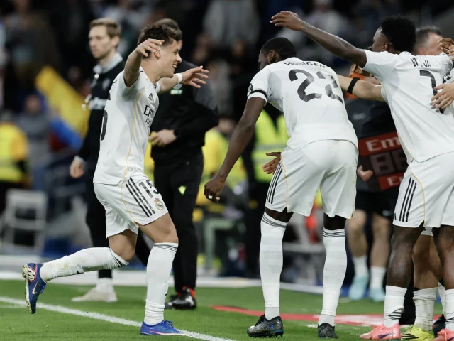 real madrid s turkish midfielder arda guler celebrates scoring his team s fourth goal in the rout of elche on saturday in la liga photo afp real madrid s turkish midfielder arda guler celebrates scoring his team s fourth goal in the rout of elche on saturday in la liga photo afp