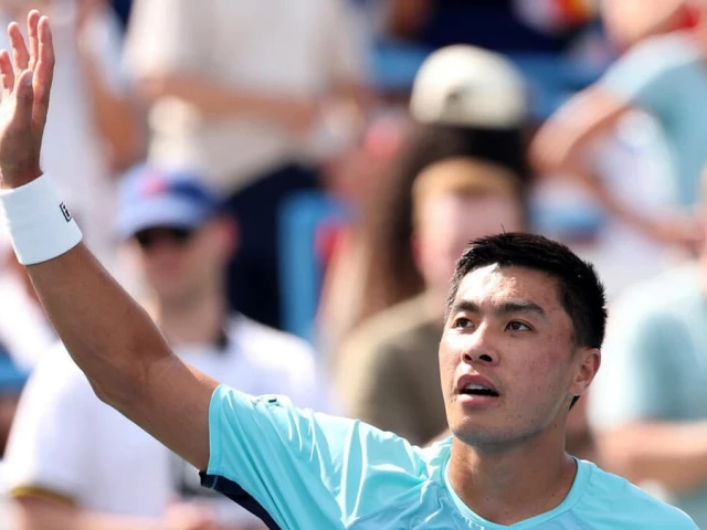 american brandon nakashima celebrates after defeating top seeded defending champion alex de minaur of australia in the washington open quarter finals photo afp american brandon nakashima celebrates after defeating top seeded defending champion alex de minaur of australia in the washington open quarter finals photo afp