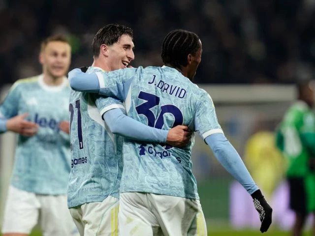 juventus fabio miretti celebrates scoring their second goal with jonathan david photo reuters juventus fabio miretti celebrates scoring their second goal with jonathan david photo reuters