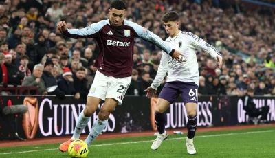 aston villa s morgan rogers in action with manchester united s shea lacey photo reuters