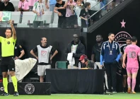 inter miami s argentine forward lionel messi leaves the field after suffering an injury scare in his team s win over philadelphia less than three weeks before the start of the world cup photo afp