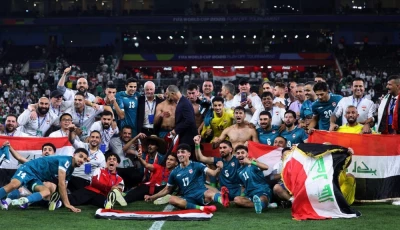 iraq s players celebrate after winning the 2026 fifa world cup qualifiers final playoff football match between iraq and bolivia at the bbva stadium in guadalupe photo afp