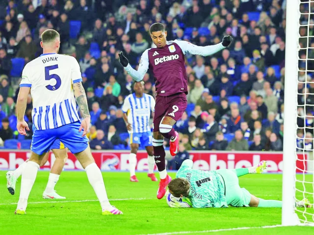 aston villa s marcus rashford in action with brighton hove albion s bart verbruggen photo reuters