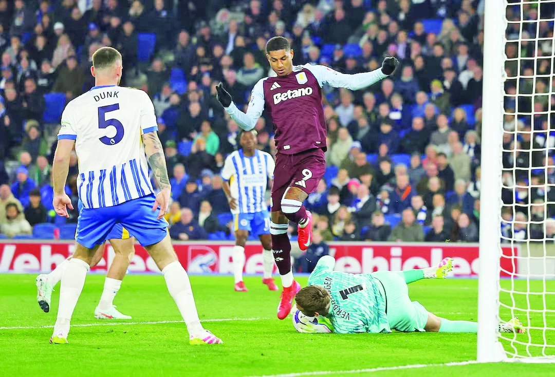 aston villa s marcus rashford in action with brighton hove albion s bart verbruggen photo reuters aston villa s marcus rashford in action with brighton hove albion s bart verbruggen photo reuters