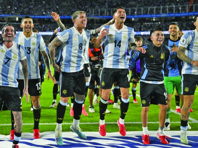 argentina s players celebrate after thrashing brazil 4 1 following their world cup qualification photo afp argentina s players celebrate after thrashing brazil 4 1 following their world cup qualification photo afp