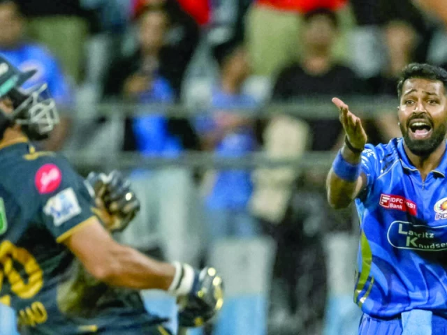 hardik pandya r missed a shy at the stumps as arshad khan completed the winning run photo afp hardik pandya r missed a shy at the stumps as arshad khan completed the winning run photo afp
