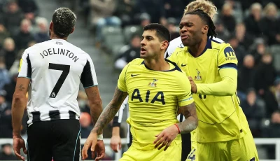 tottenham hotspur s cristian romero celebrates scoring their second goal with destiny udogie photo reuters