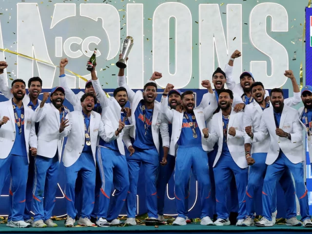 general view as india players celebrate with the trophy on the podium after winning the icc men s champions trophy photo reuters general view as india players celebrate with the trophy on the podium after winning the icc men s champions trophy photo reuters