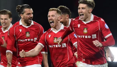 wrexham s lewis o brien and teammates celebrate after the penalty shootout photo reuters