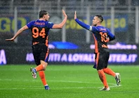 inter milan s lautaro martinez celebrates scoring their second goal with francesco pio esposito photo reuters