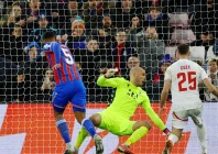 crystal palace s maxence lacroix scores their first goal past zrinjski mostar s goran karacic photo reuters