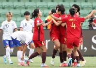 china players celebrate a goal by shao ziqin during the afc women s asian cup quarter final against taiwan photo afp