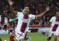 paris saint germain s marquinhos celebrates scoring during the ligue 1 match against lille photo afp