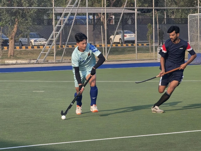 pakistan police and guangdong players are in action in their hockey friendly at lahore on thursday photo phf pakistan police and guangdong players are in action in their hockey friendly at lahore on thursday photo phf