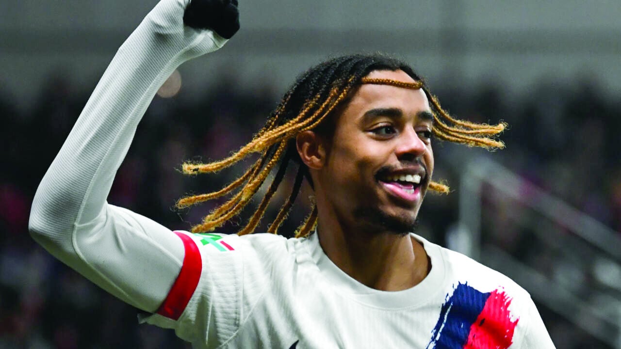 paris saint germain s french forward bradley barcola celebrates after scoring his team s second goal photo afp