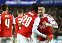 perfect arsenal s gabriel martinelli celebrates scoring their third goal with arsenal s noni madueke photo reuters