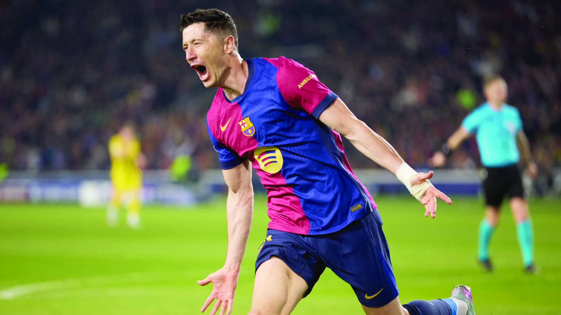 barcelona s polish forward robert lewandowski c celebrates scoring his team s second goal in the rout of dortmund photo afp barcelona s polish forward robert lewandowski c celebrates scoring his team s second goal in the rout of dortmund photo afp
