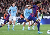 barcelona forward lamine yamal scores the only goal from the penalty spot against celta vigo photo afp