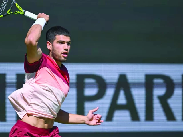 carlos alcaraz hits a ball against quentin halys at indian well tennis garden photo reuters carlos alcaraz hits a ball against quentin halys at indian well tennis garden photo reuters