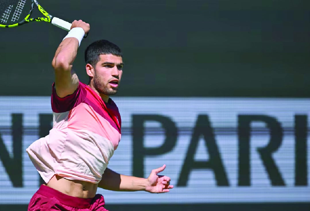 carlos alcaraz hits a ball against quentin halys at indian well tennis garden photo reuters