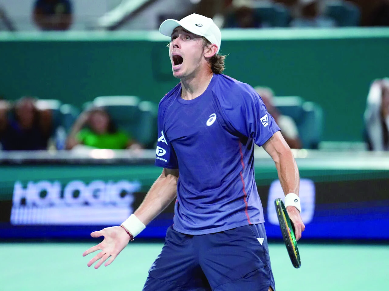 alex de minaur of australia reacts after defeating joao fonseca of brazil at the miami open on monday afp alex de minaur of australia reacts after defeating joao fonseca of brazil at the miami open on monday afp