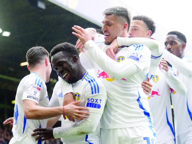 joel piroe leading the celebration for leeds united photo afp joel piroe leading the celebration for leeds united photo afp