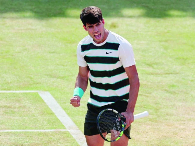 spanish top seed carlos alcaraz in action against australia s adam walton at queen s photo afp spanish top seed carlos alcaraz in action against australia s adam walton at queen s photo afp