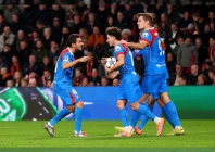 atletico madrid s julian alvarez celebrates scoring their first goal with koke and alexander sorloth photo reuters