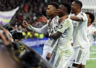 real madrid forward kylian mbappe celebrates scoring his team s winner against rayo vallecano at the santiago bernabeu photo afp